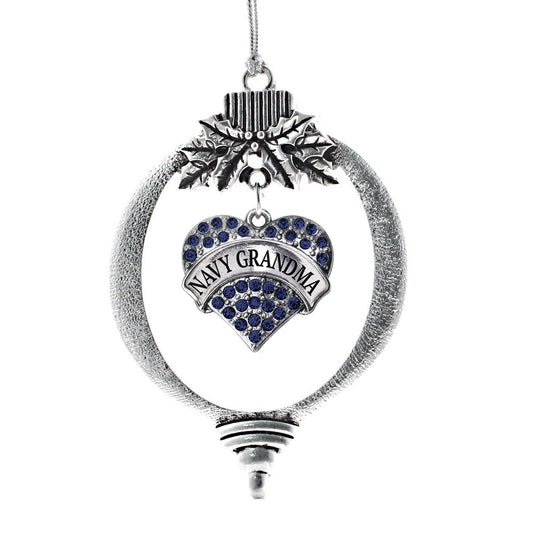 Silver Navy Grandma Blue Pave Heart Charm Holiday Ornament