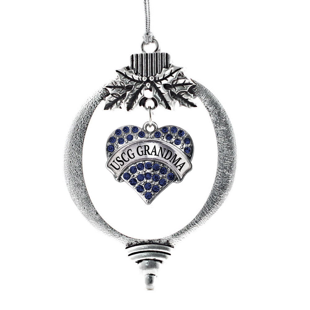 Silver USCG Grandma Blue Pave Heart Charm Holiday Ornament