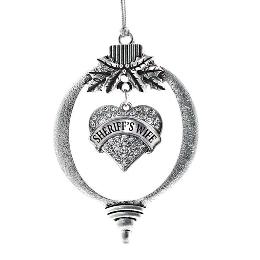 Silver Sheriff's Wife Pave Heart Charm Holiday Ornament