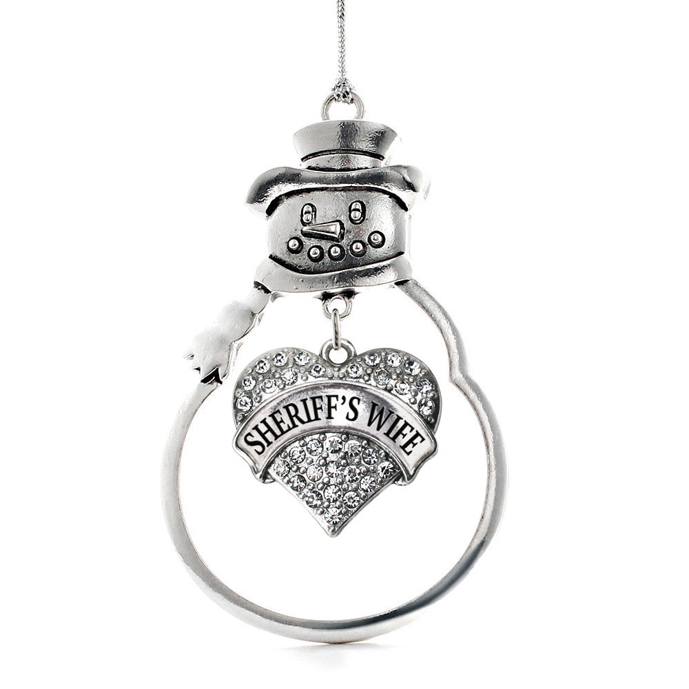 Silver Sheriff's Wife Pave Heart Charm Snowman Ornament