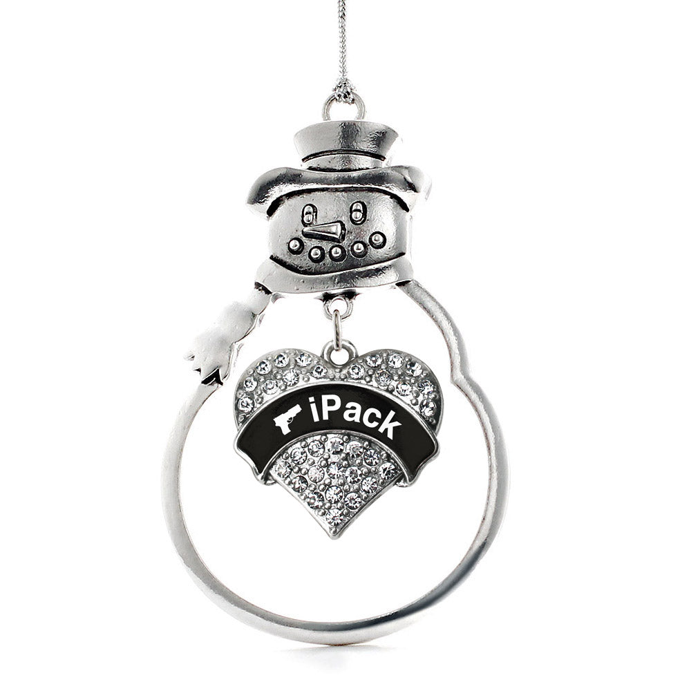 Silver iPack Pave Heart Charm Snowman Ornament