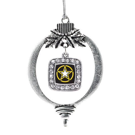 Silver Army Star Square Charm Holiday Ornament