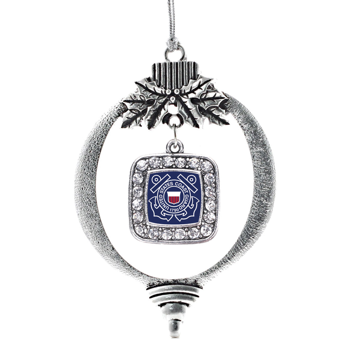 Silver Coast Guard Symbol Square Charm Holiday Ornament