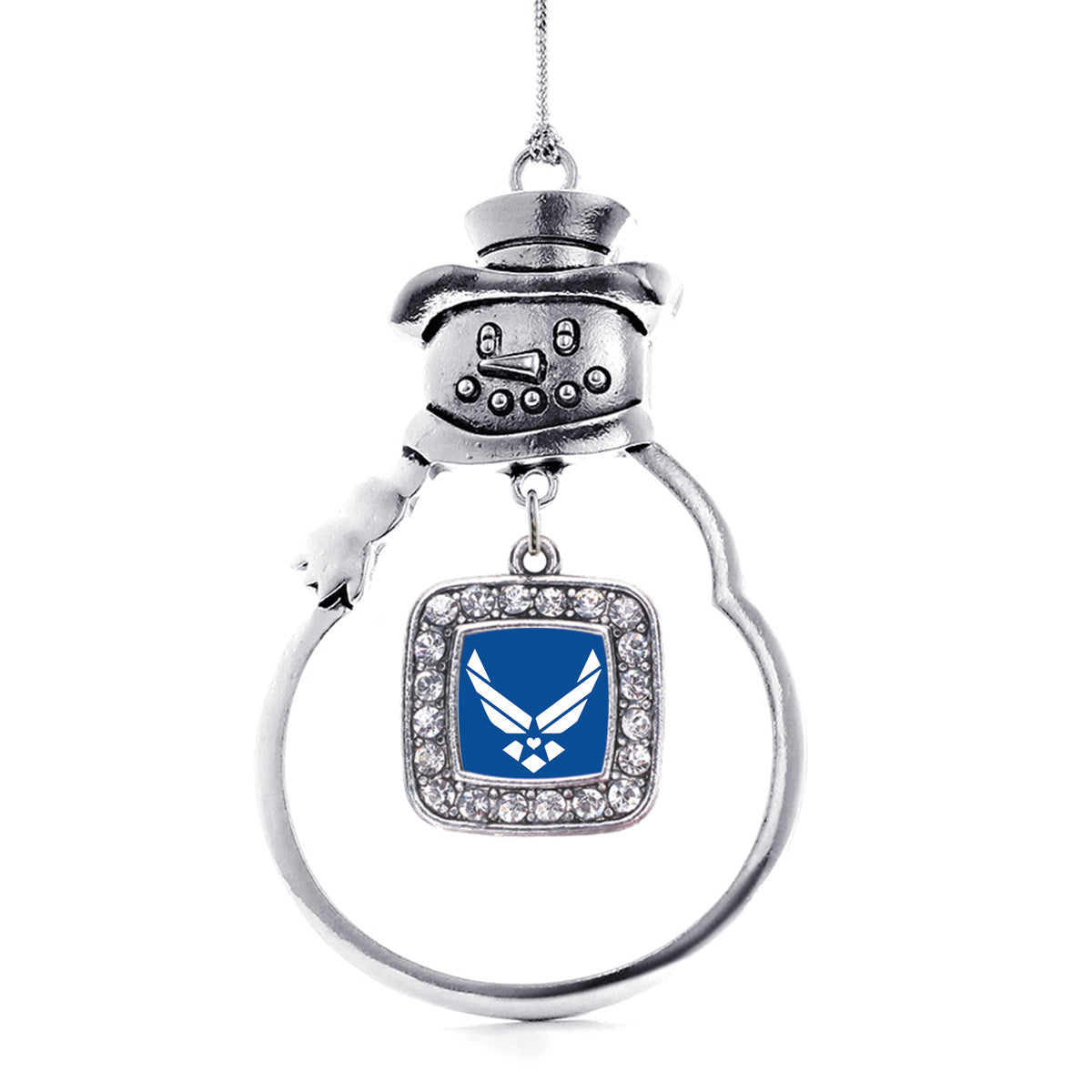 Silver Air Force Symbol Square Charm Snowman Ornament