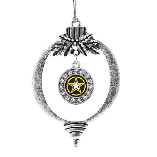 Silver Army Star Circle Charm Holiday Ornament