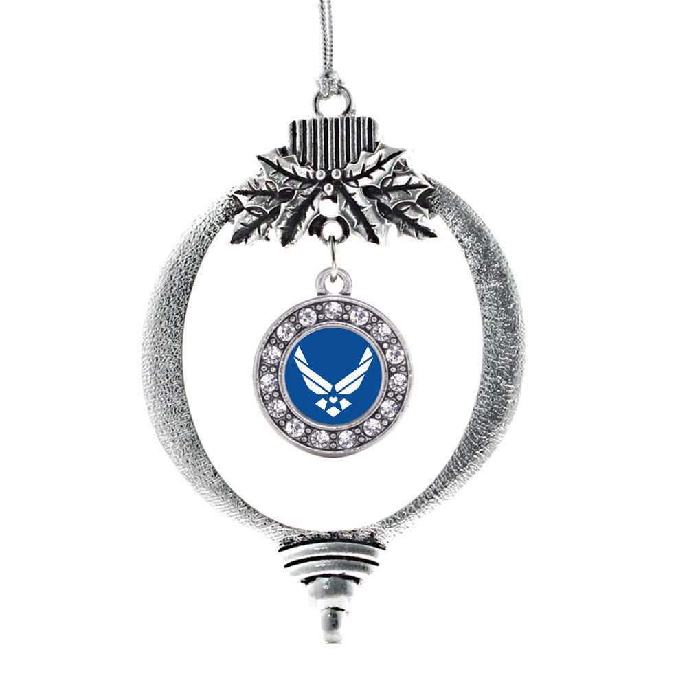 Silver Air Force Symbol Circle Charm Holiday Ornament