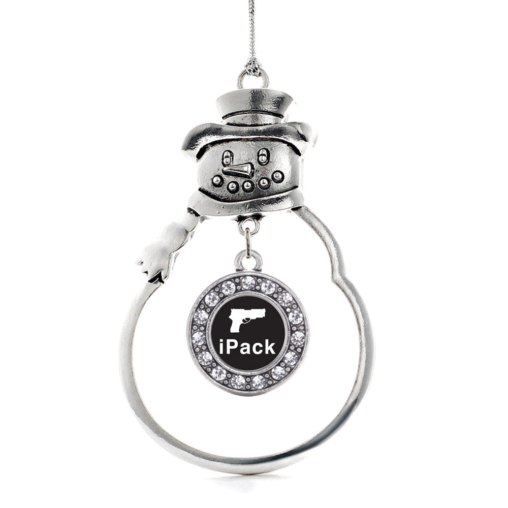 Silver iPack Circle Charm Snowman Ornament