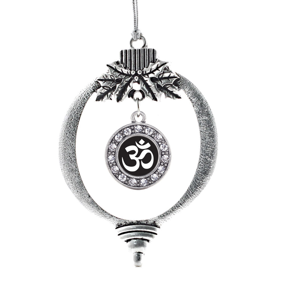 Silver OM - Black and White Circle Charm Holiday Ornament