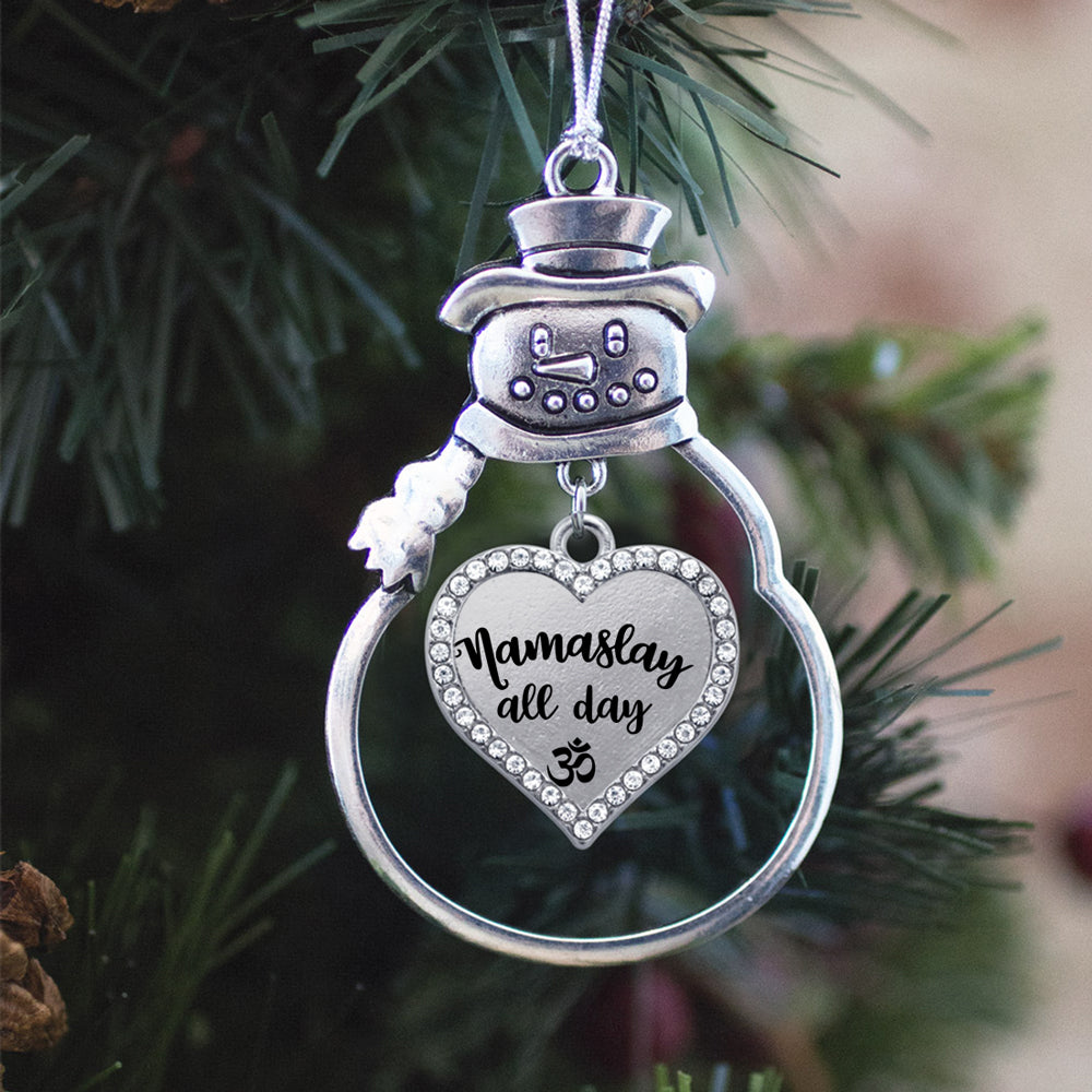 Inspired Silver Bingo Charm Ornament - Gold Square Snowman With Cubic Zirconia, Gift Pouch - View #5