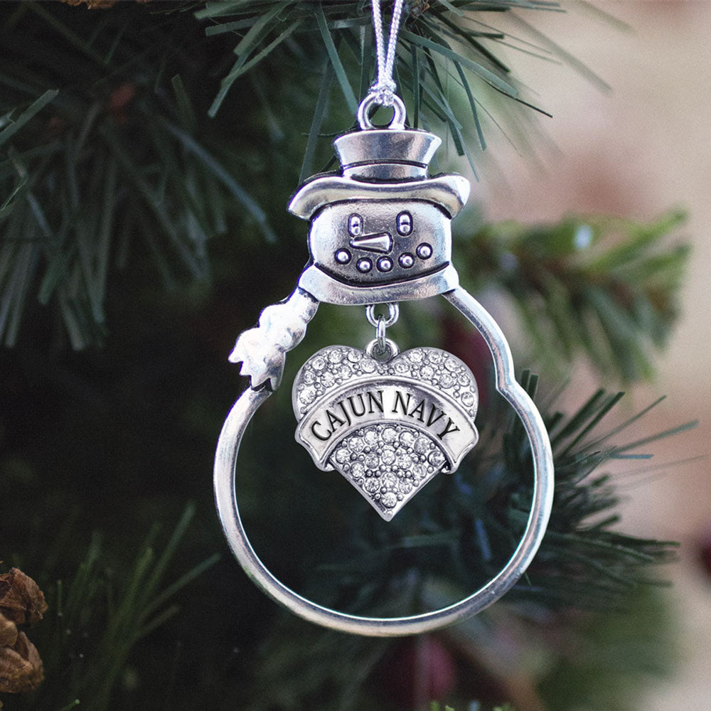 Silver Cajun Navy Pave Heart Charm Snowman Ornament