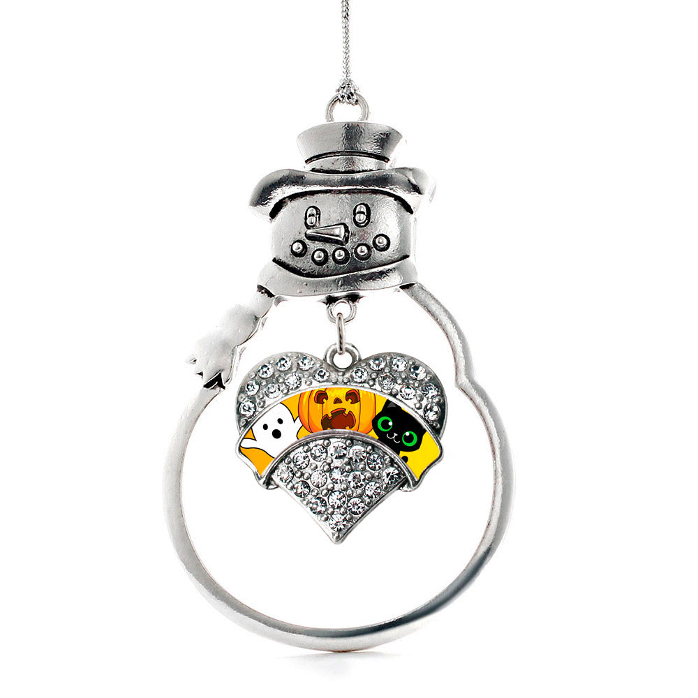 Silver Cute Halloween Trio Pave Heart Charm Snowman Ornament