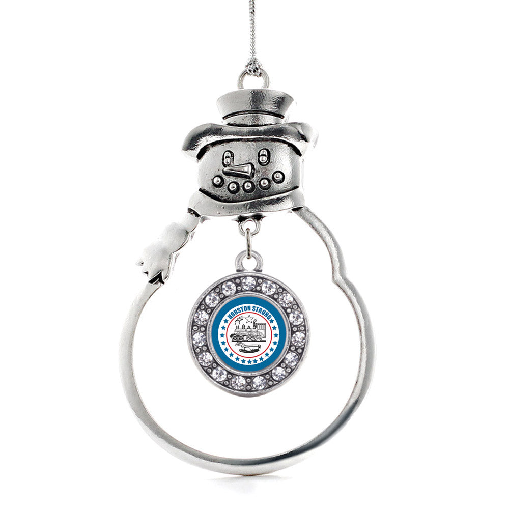 Silver Houston Strong Circle Charm Snowman Ornament