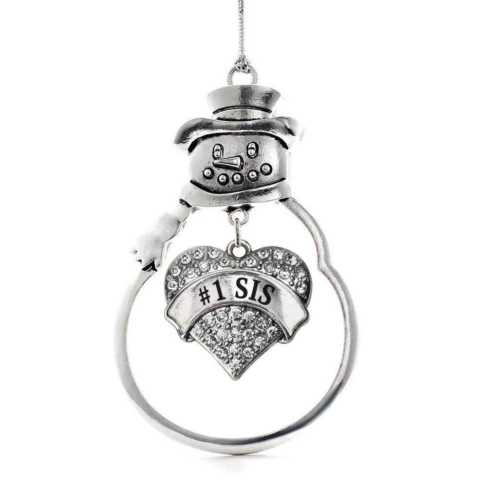 Silver #1 Sis Pave Heart Charm Snowman Ornament