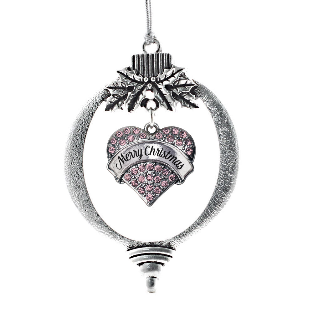 Silver Merry Christmas Pink Pink Pave Heart Charm Holiday Ornament