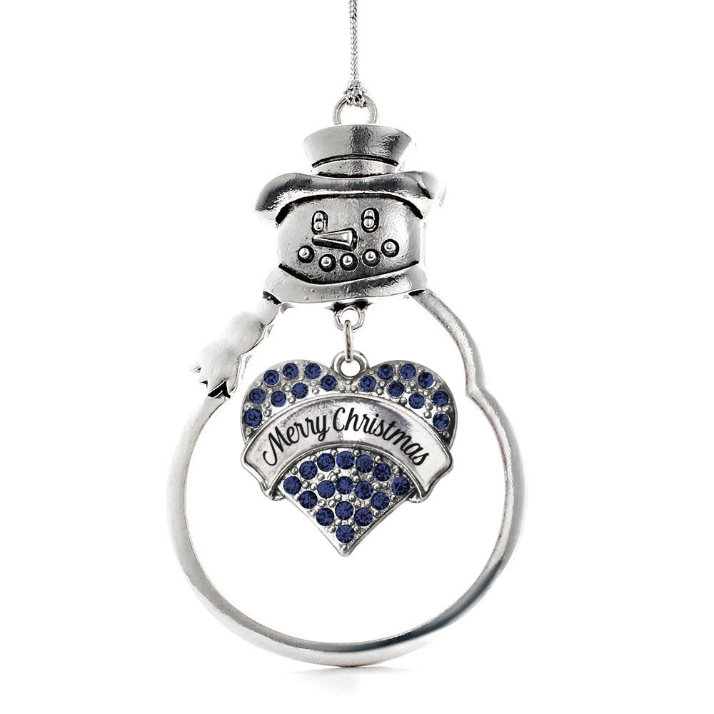 Silver Merry Christmas Navy Blue Blue Pave Heart Charm Snowman Ornament