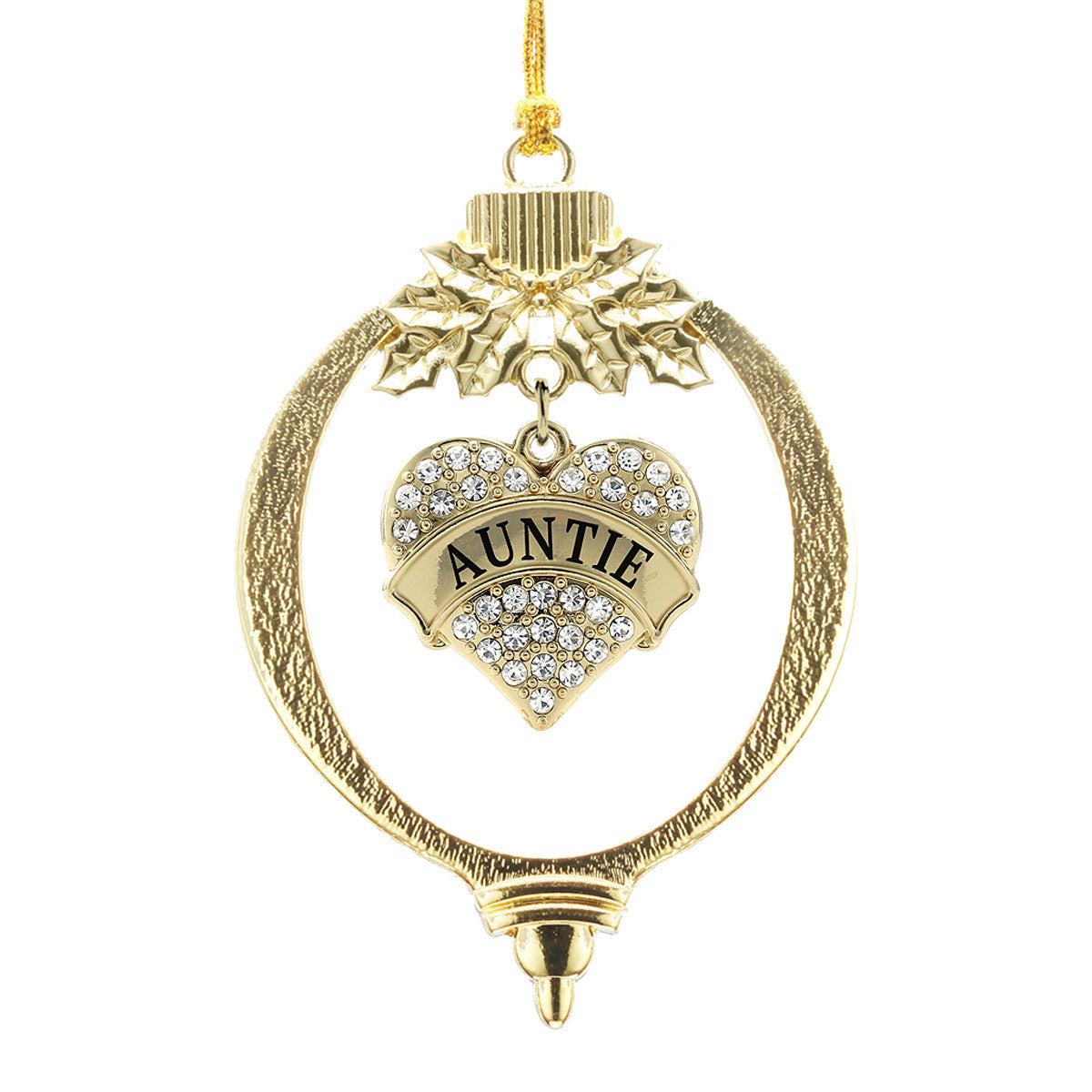 Gold Auntie Pave Heart Charm Holiday Ornament