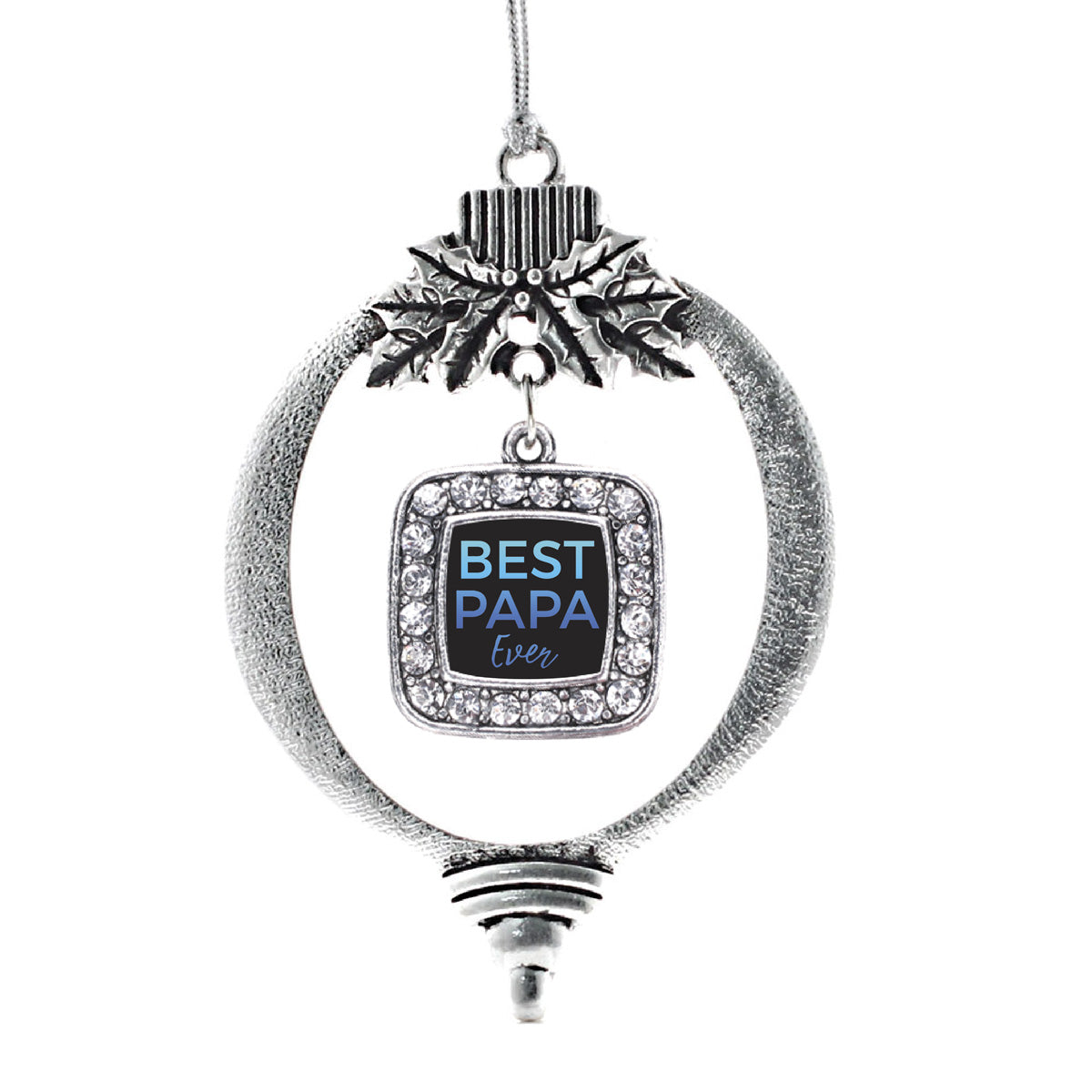 Silver Best Papa Ever Square Charm Holiday Ornament