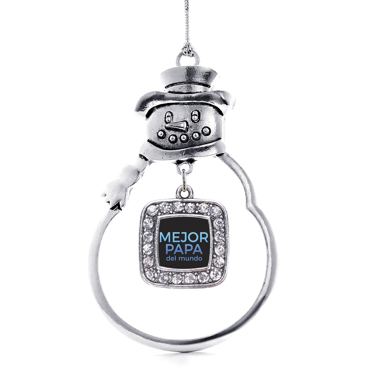 Silver Mejor Papa Del Mundo Square Charm Snowman Ornament