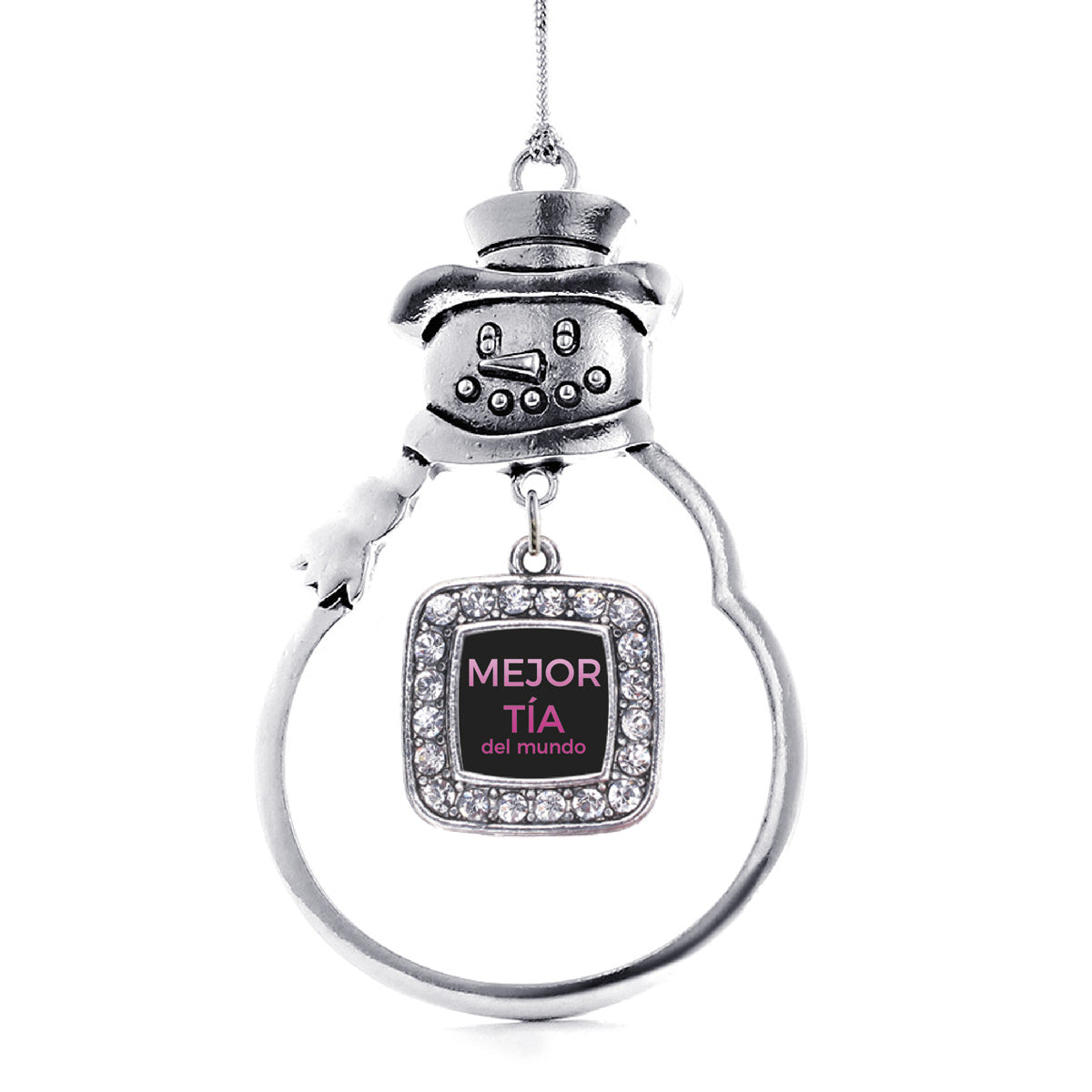 Silver Mejor Tía Del Mundo Square Charm Snowman Ornament