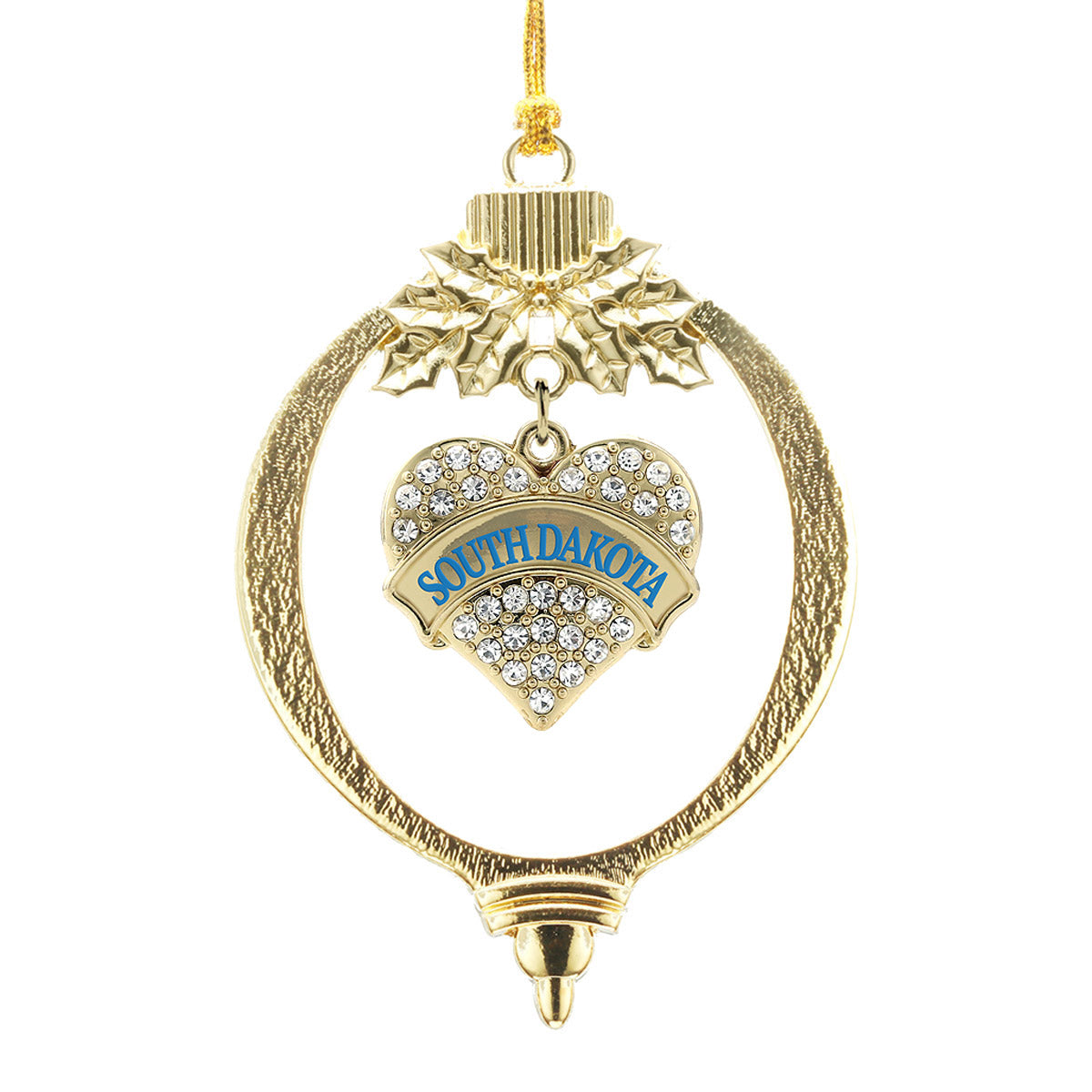 Gold South Dakota Pave Heart Charm Holiday Ornament