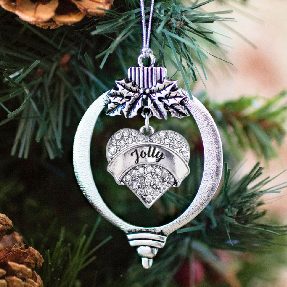 Silver Jolly Pave Heart Charm Holiday Ornament
