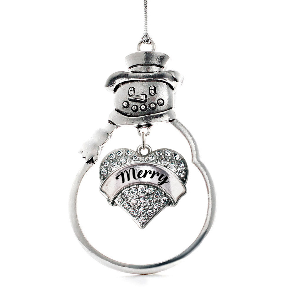 Silver Merry Pave Heart Charm Snowman Ornament