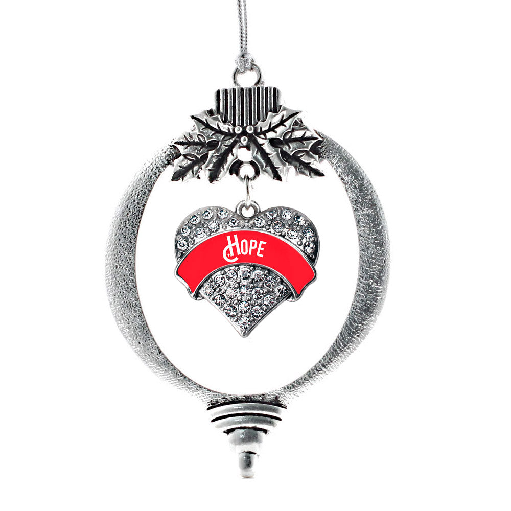 Silver Red Hope Pave Heart Charm Holiday Ornament