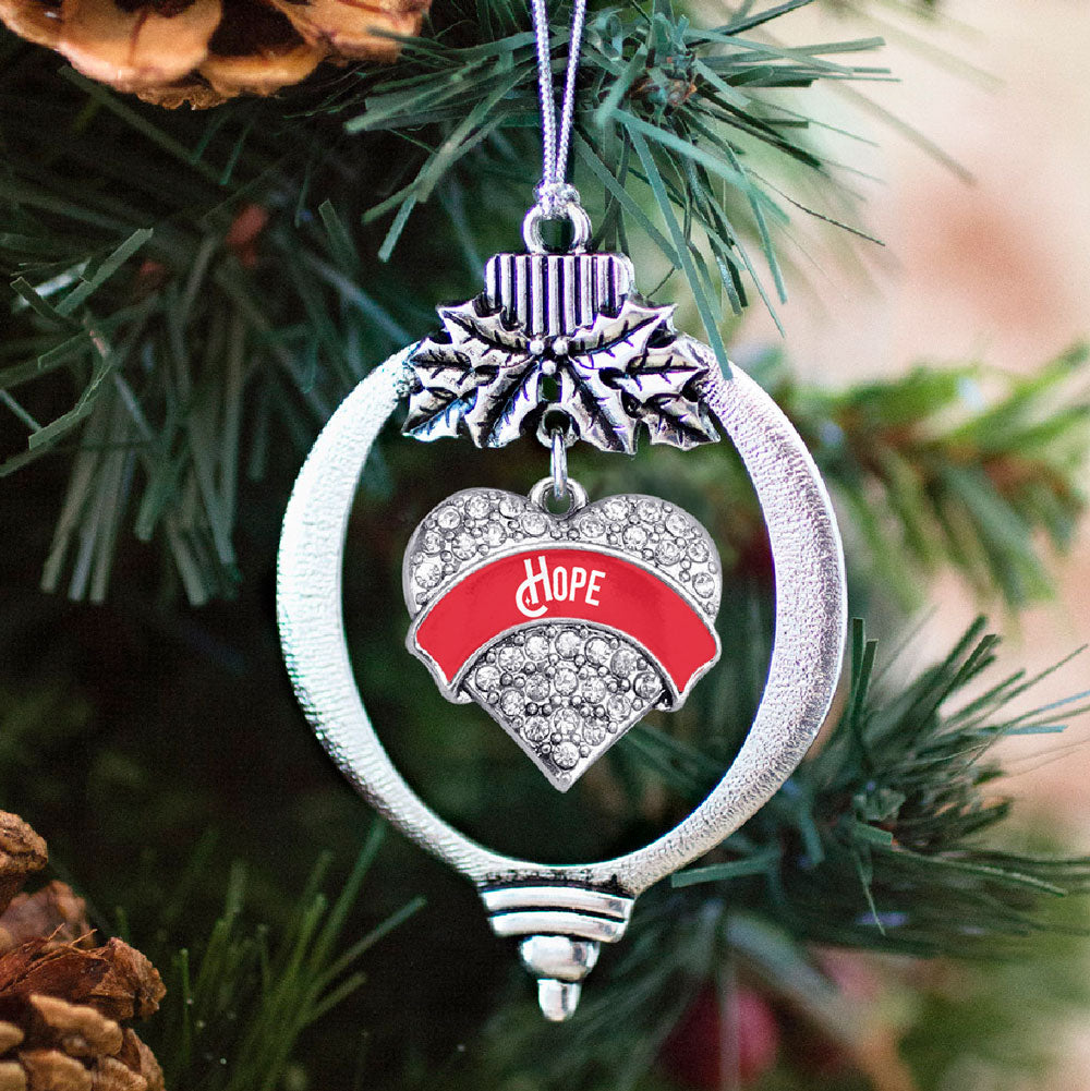 Silver Red Hope Pave Heart Charm Holiday Ornament
