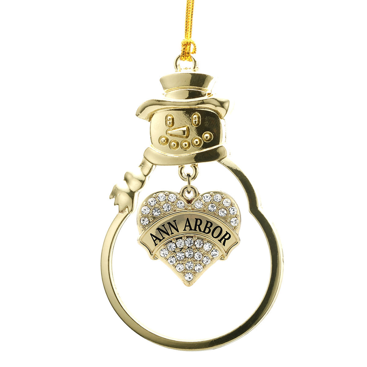 Gold Ann Arbor Pave Heart Charm Snowman Ornament