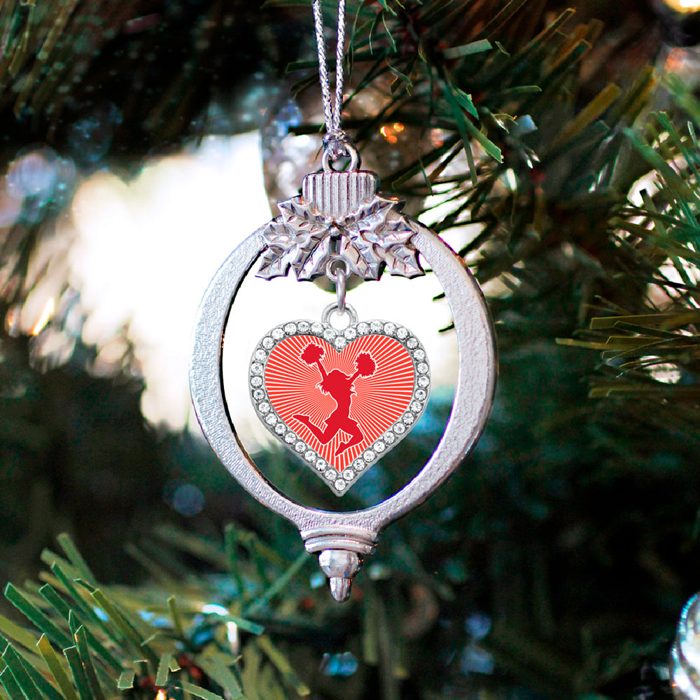 Silver Cheerleader - Red Open Heart Charm Holiday Ornament