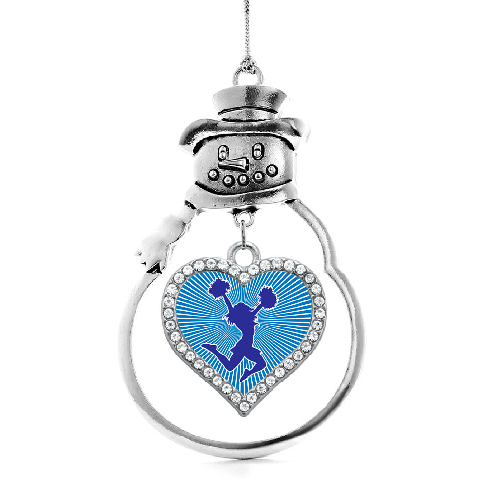 Silver Cheerleader - Blue Open Heart Charm Snowman Ornament