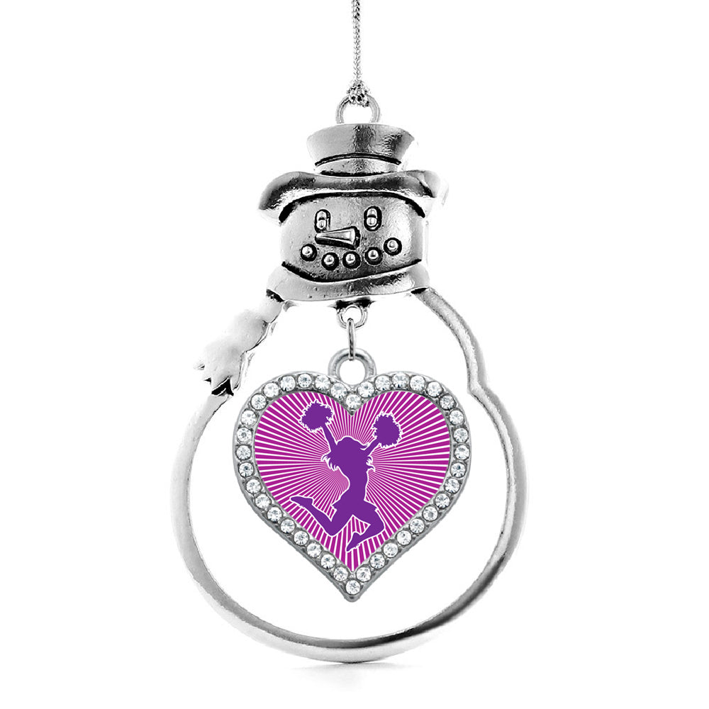 Silver Cheerleader - Purple Open Heart Charm Snowman Ornament