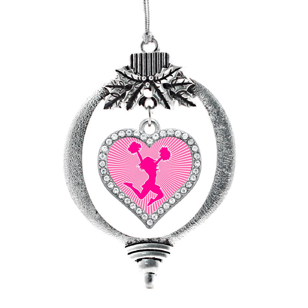 Silver Cheerleader - Pink Open Heart Charm Holiday Ornament