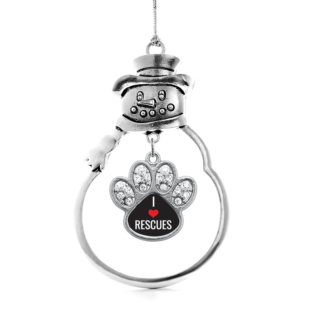 Silver I Heart Rescues Pave Paw Charm Snowman Ornament