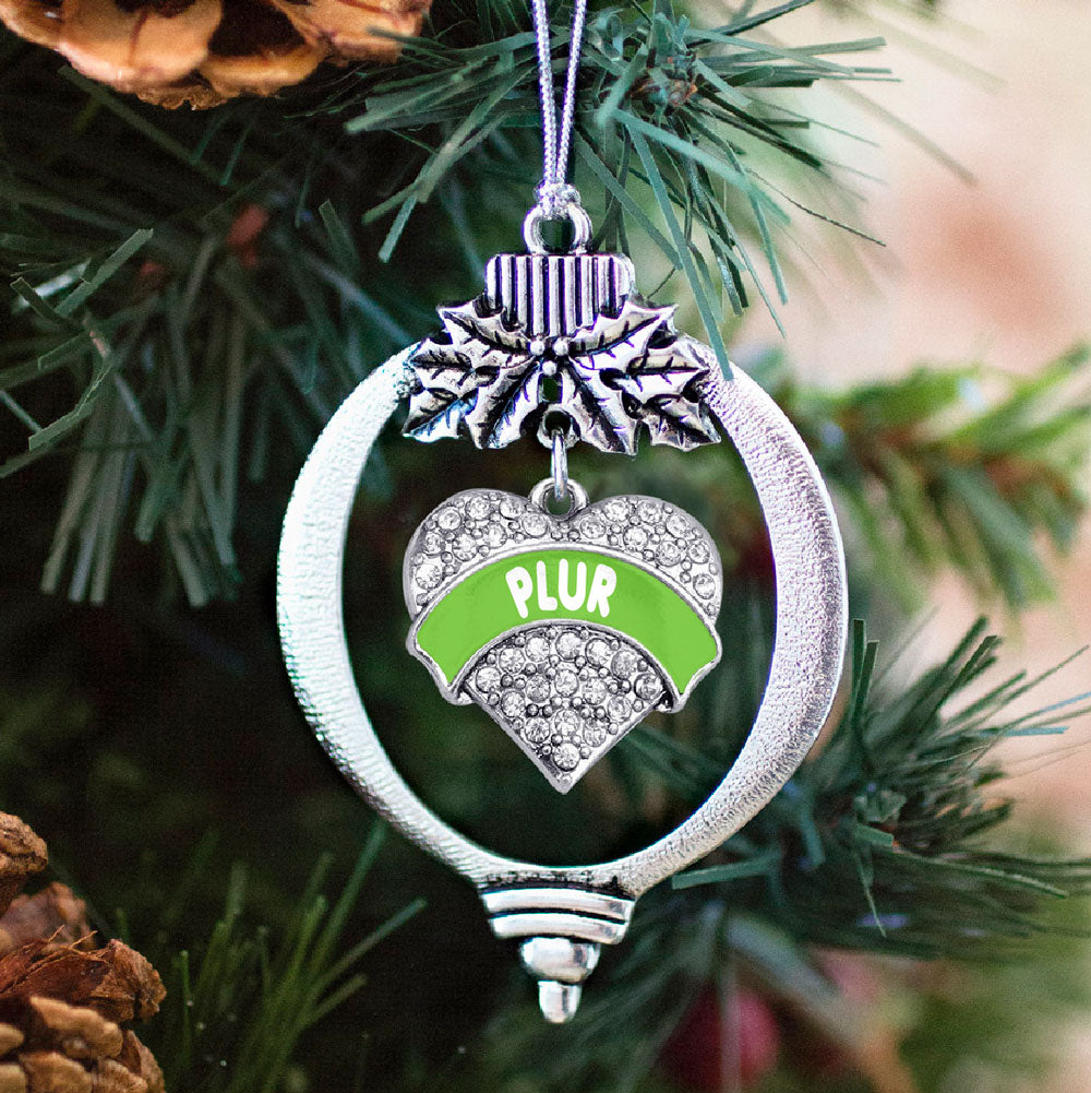 Silver Green PLUR Pave Heart Charm Holiday Ornament