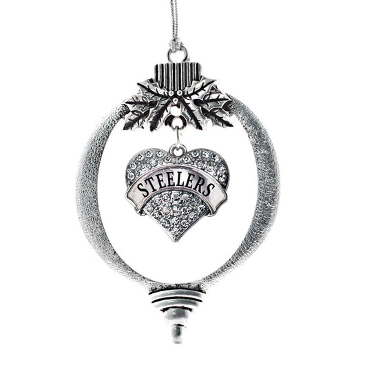 Silver Steelers Pave Heart Charm Holiday Ornament