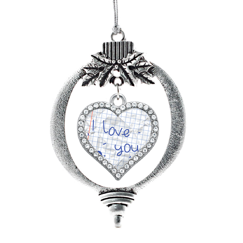 Silver I Love You Note Open Heart Charm Holiday Ornament