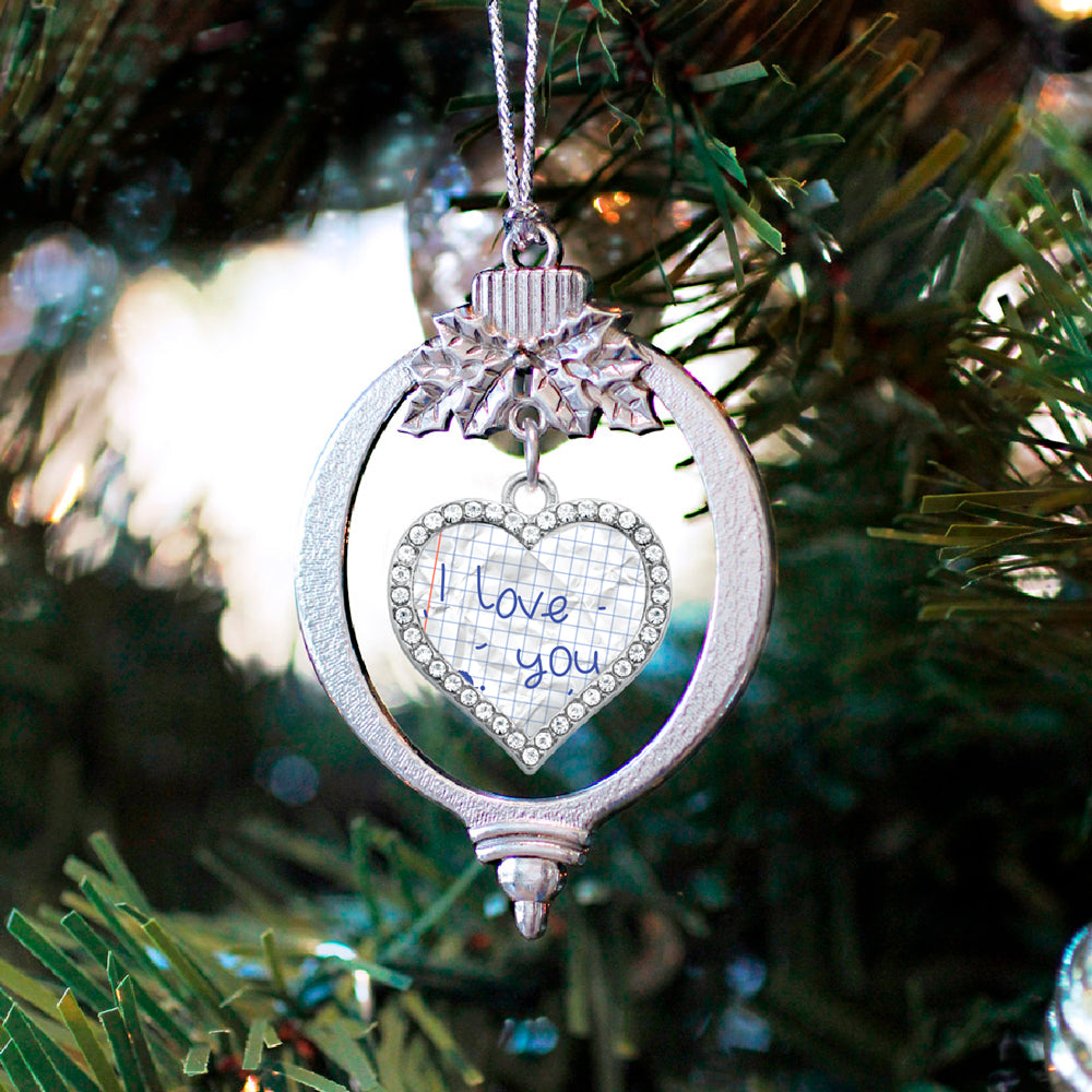Silver I Love You Note Open Heart Charm Holiday Ornament