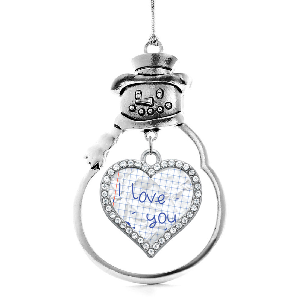 Silver I Love You Note Open Heart Charm Snowman Ornament