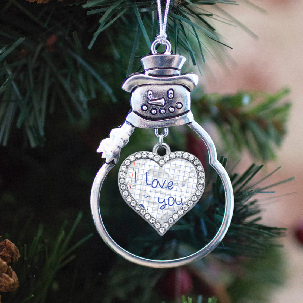 Silver I Love You Note Open Heart Charm Snowman Ornament
