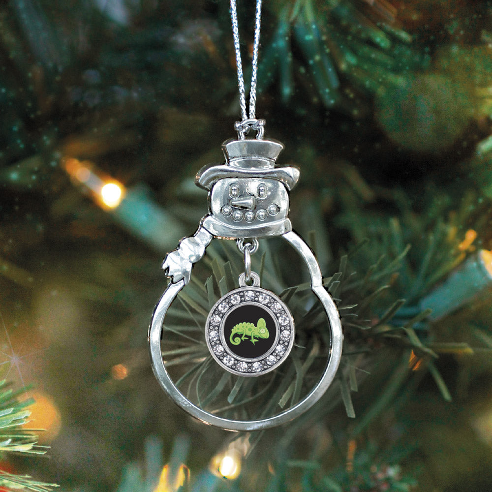 Silver Chameleon Circle Charm Snowman Ornament