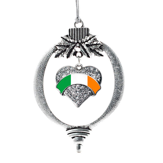 Silver Irish Flag Pave Heart Charm Holiday Ornament