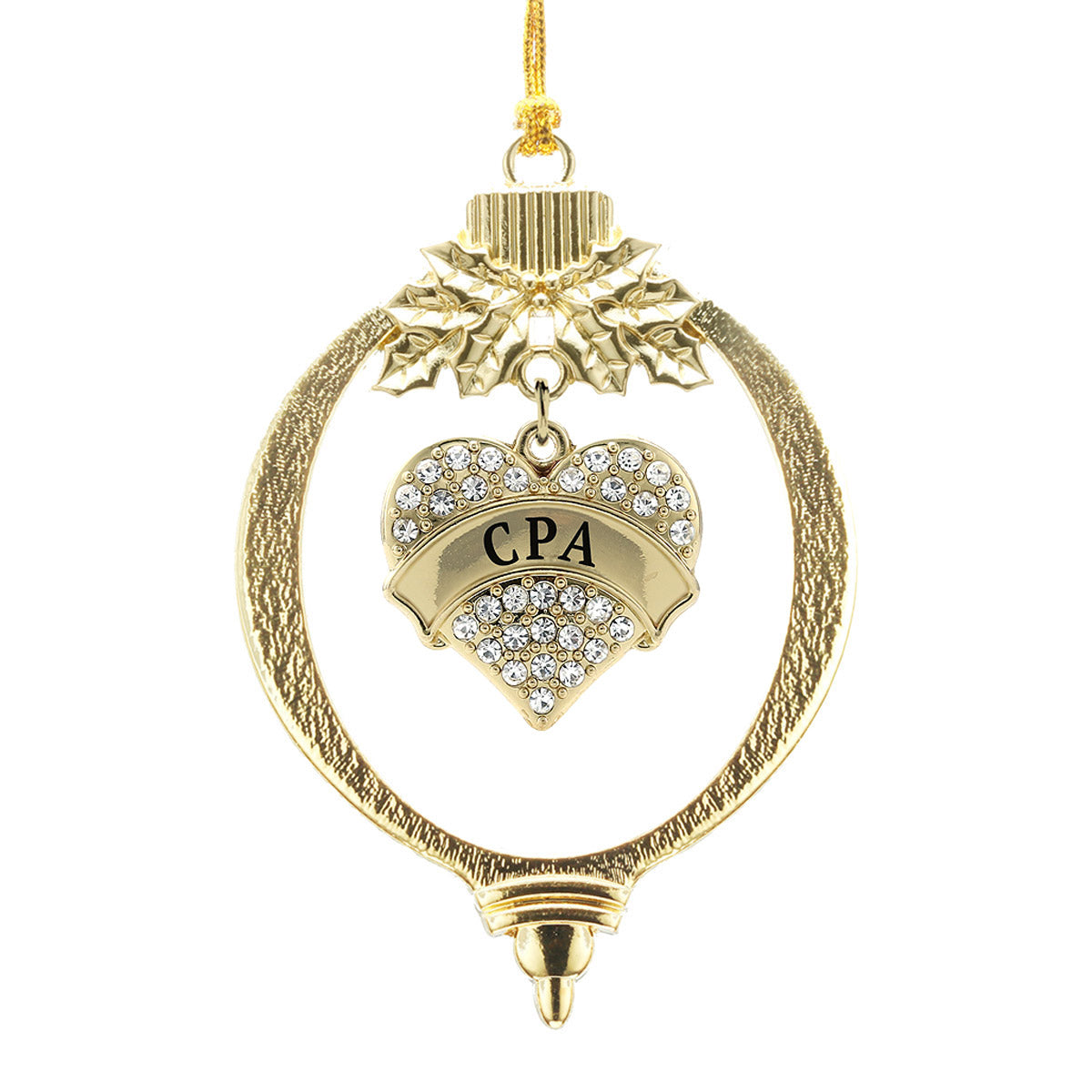 Gold CPA Pave Heart Charm Holiday Ornament