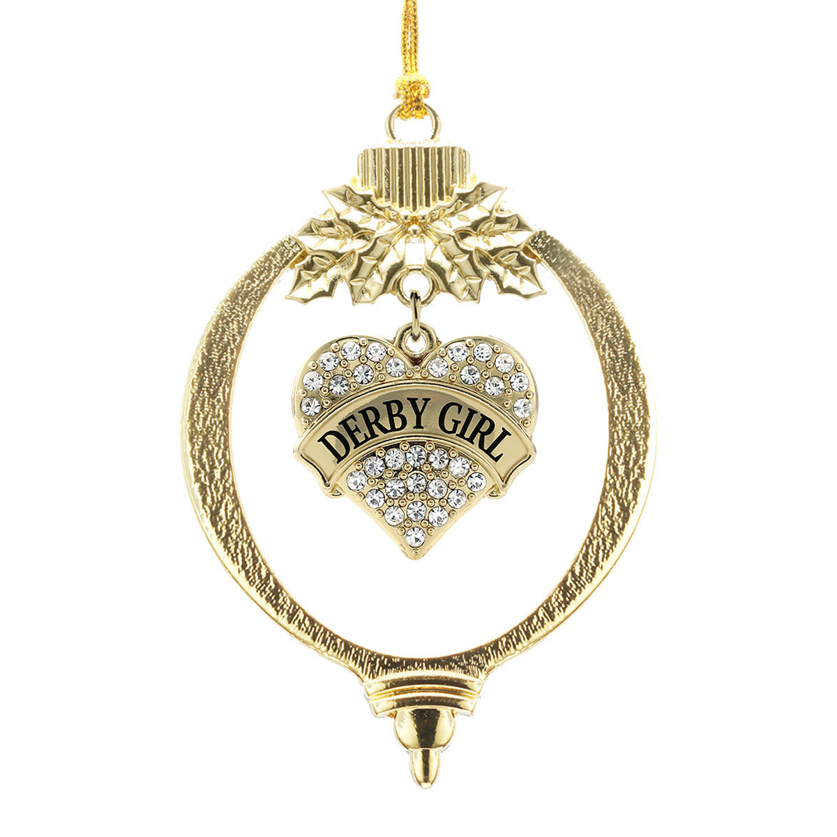 Gold Derby Girl Pave Heart Charm Holiday Ornament