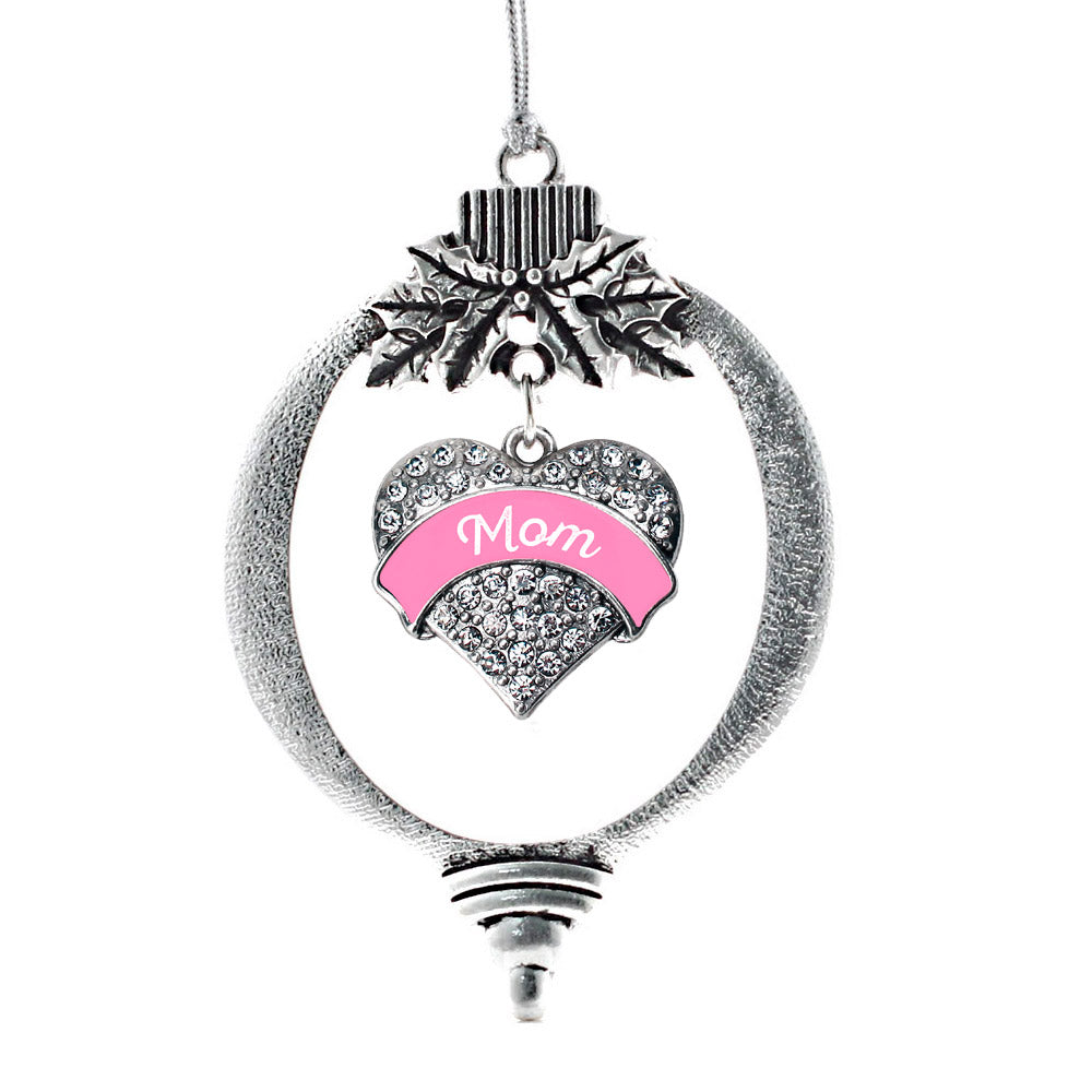 Silver Pink Mom Pave Heart Charm Holiday Ornament