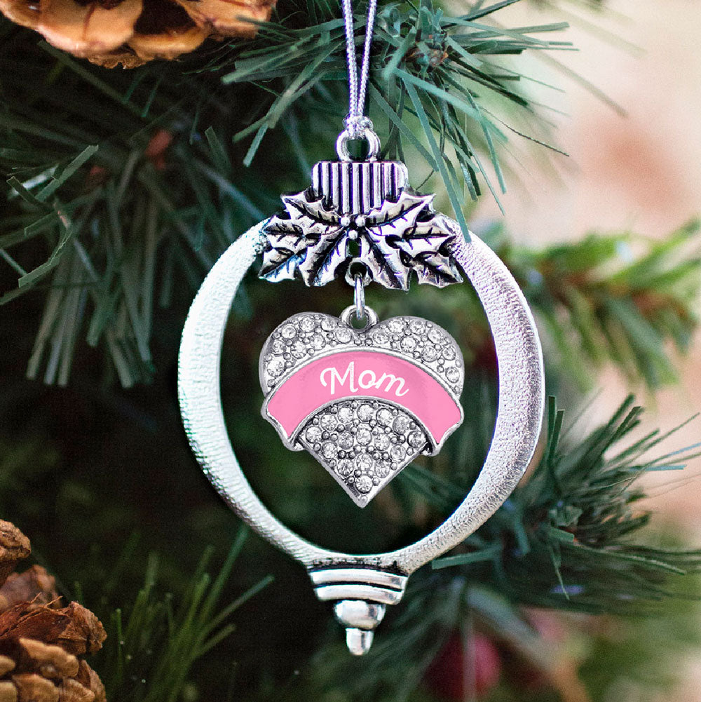 Silver Pink Mom Pave Heart Charm Holiday Ornament