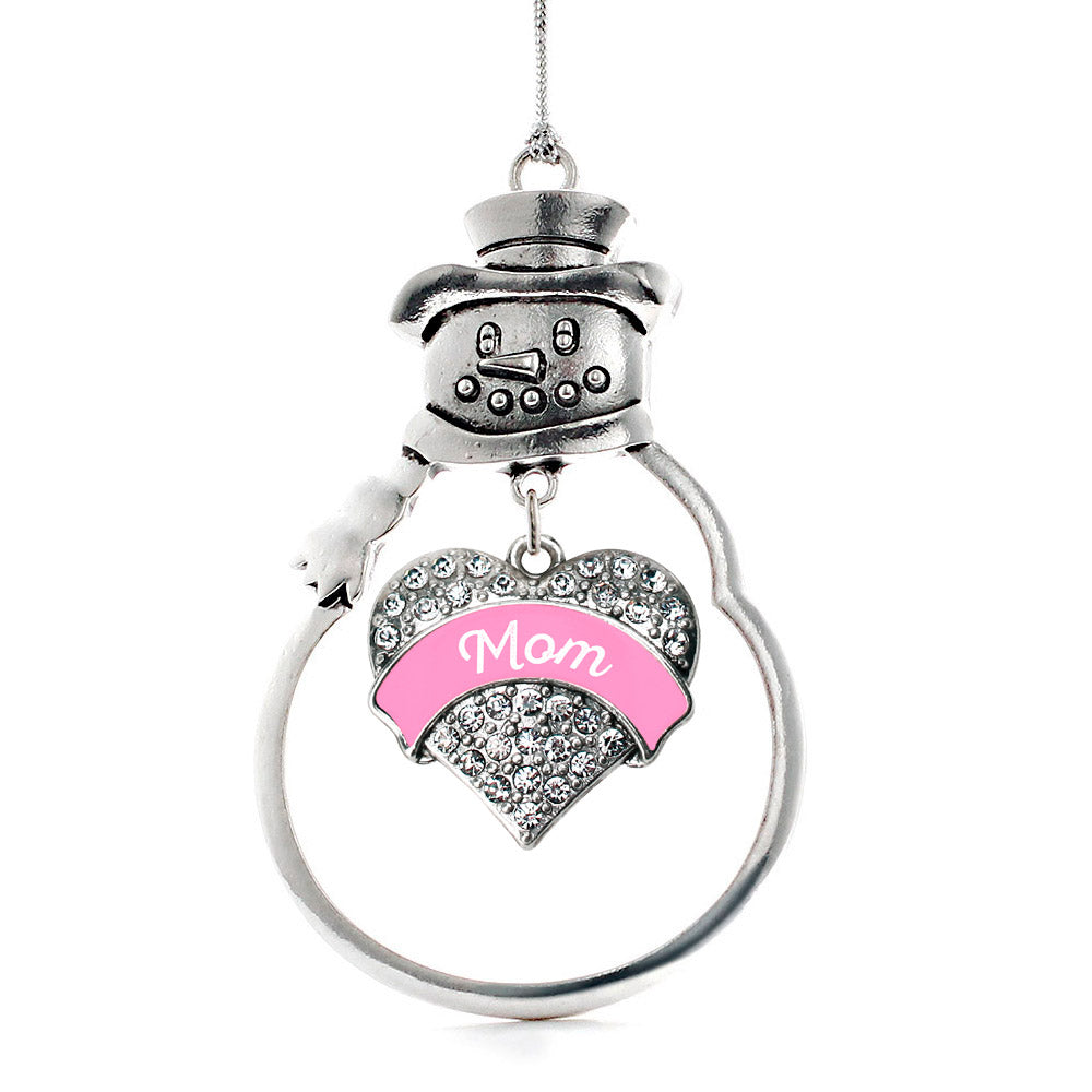 Silver Pink Mom Pave Heart Charm Snowman Ornament