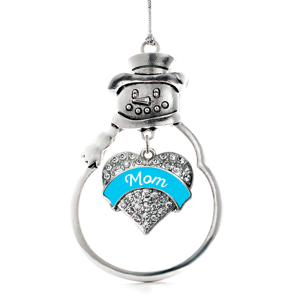 Silver Blue Mom Pave Heart Charm Snowman Ornament