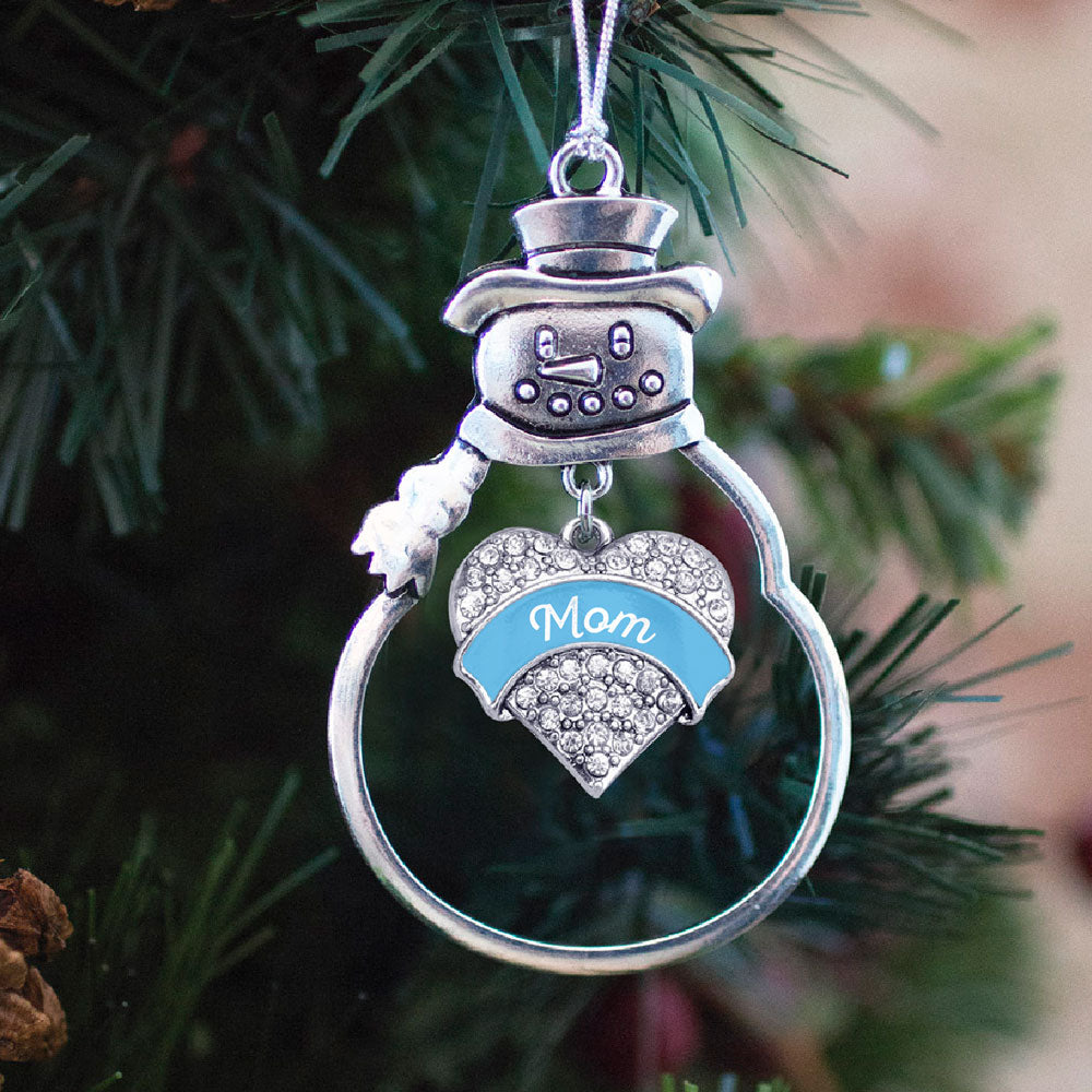 Silver Blue Mom Pave Heart Charm Snowman Ornament