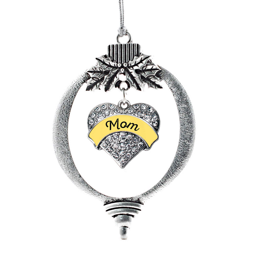 Silver Yellow Mom Pave Heart Charm Holiday Ornament